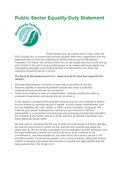 Public Sector Equality Duty Statement